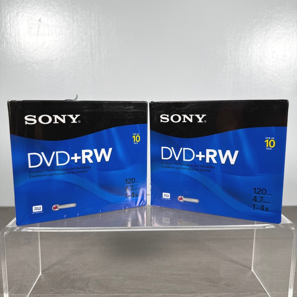 Sony DVD+RW 4.7GB 120min 1-4x Rewritable Discs 20 Pack (Two 10-Packs) NWT Taiwan